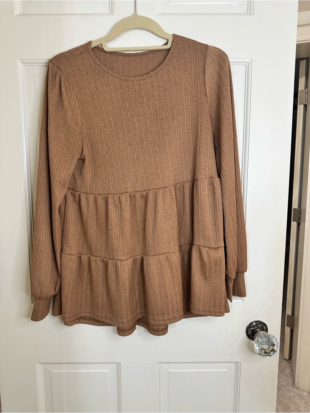 Amazon Women’s Long Sleeve Tiered Peplum Top - Tan Brown